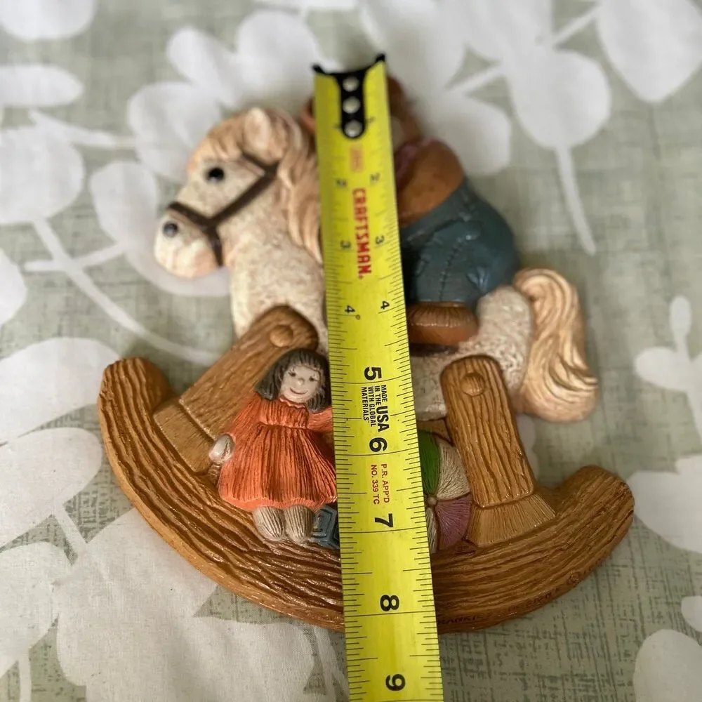 VTG Teddy Bear On Rocking Horse Textured 3D Painted Wall Sign Decor